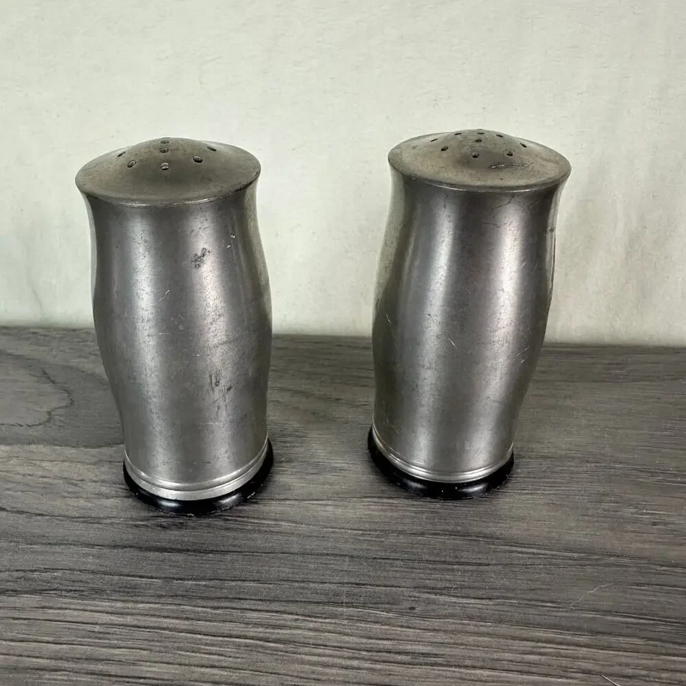 Silver Metal Salt & Pepper Shakers with Screw In Black Plastic Cylinder Insert